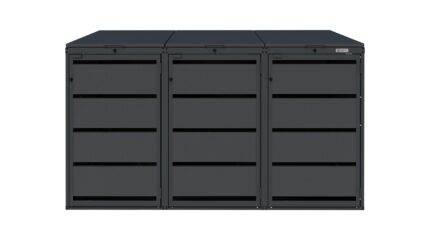 Modern anthracite Wheelie Bin Storage – 3 x 120L – UrbiCover Premium Garden- front view
