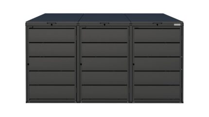 Modern anthracite Wheelie Bin Storage – 3 x 240L – UrbiCover Premium Garden- front view