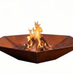 Isolated Corten steel hexagonal fire pit Diamond Hex on white background.